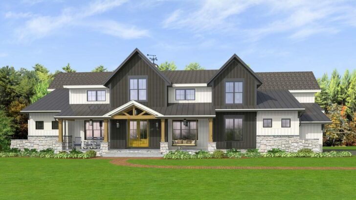 5-Bedroom 2-Story New American Style Farmhouse with Massive Space Open to Above (Floor Plan)
