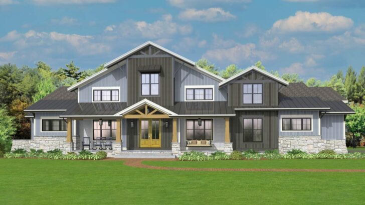 5-Bedroom 2-Story Rustic Modern Farmhouse with Cathedral Ceilings and Outdoor Living (Floor Plan)