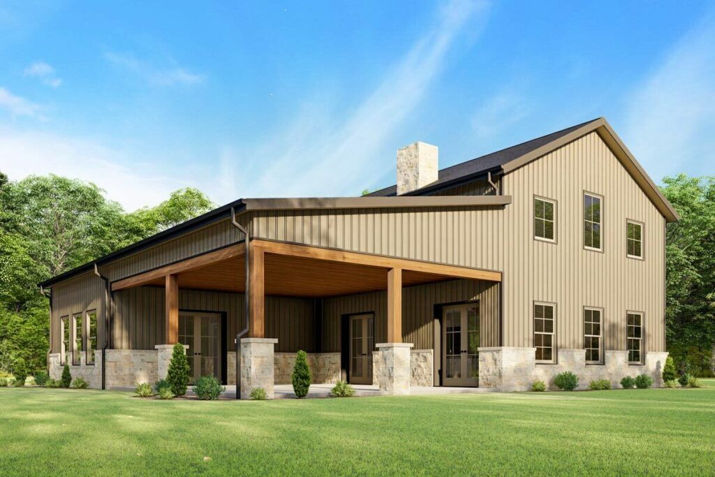 Rustic Barndominium Style 3-Bedroom 2-Story Farmhouse with 2-Story ...