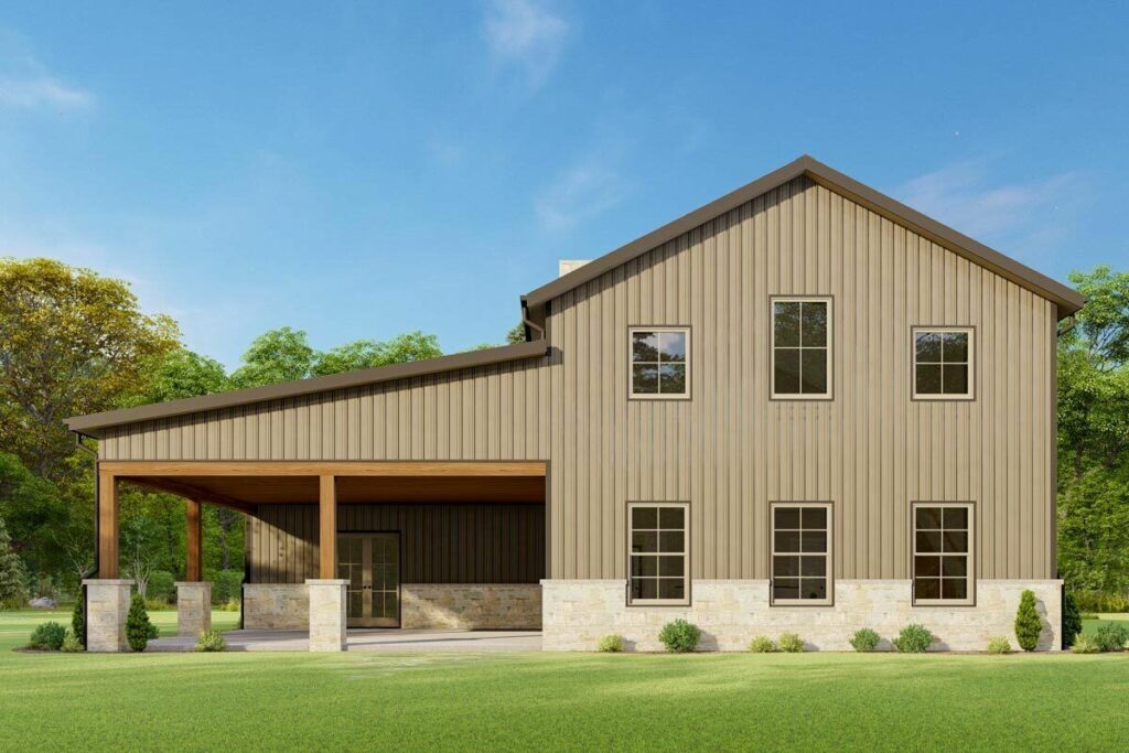 Rustic Barndominium Style 3-Bedroom 2-Story Farmhouse with 2-Story ...