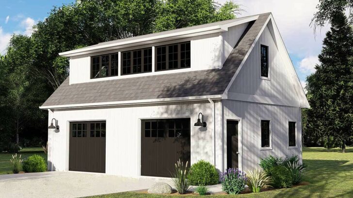 2-Car Dual-Story New American Farmhouse Garage with Flexible Loft Upstairs (Floor Plan)