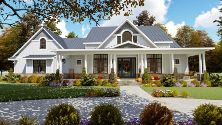 Dual-Story 3-Bedroom Farmhouse Style with a Luxurious Master Suite (Floor Plan)