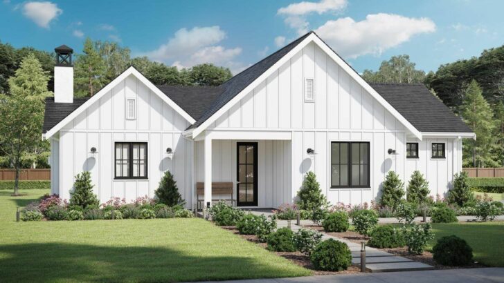 2-Bedroom Single-Story Modern Farmhouse with Vaulted Open Concept Interior (Floor Plan)