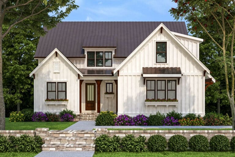 4-Bedroom 2-Story New American Style Farmhouse with Main Floor Flex Room and Beamed Family Room (Floor Plan)