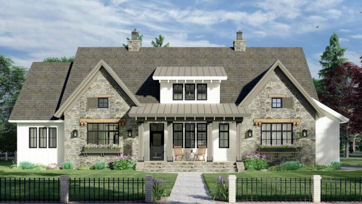 2-Story 4-Bedroom Modern Farmhouse with Dual Kitchen Design (Floor Plan)