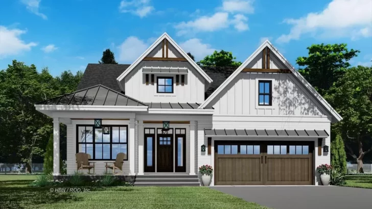 New American 4-Bedroom 2-Story Farmhouse with Flex Room and 2-Story Foyer (Floor Plan)