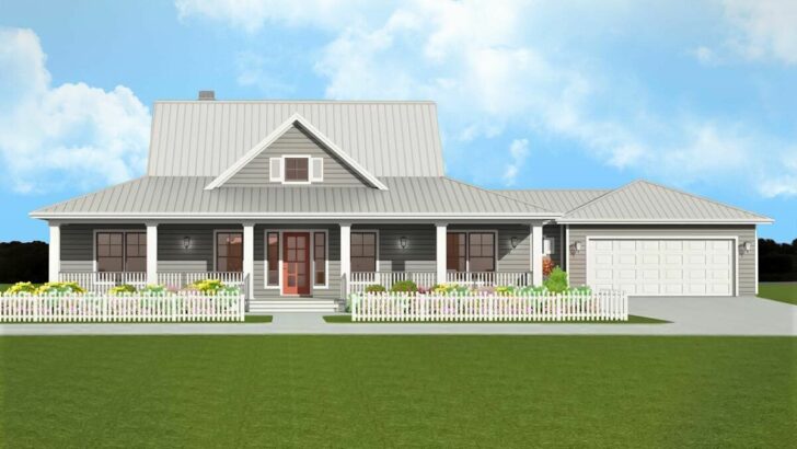 3-Bedroom Single-Story Country Style Farmhouse with Wide Front and Back Porches (Floor Plan)
