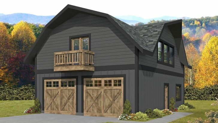 2-Story 1-Bedroom Barn-Style House with Spacious Underneath Parking and Gambrel Roof (Floor Plan)
