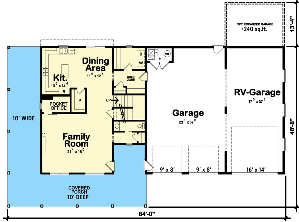 3-Bedroom 2-Story Barndominium House with RV Garage (Floor Plan)