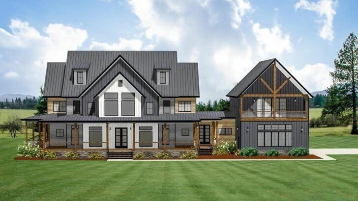 5-Bedroom 2-Story Modern Farmhouse with Wraparound Porch and Optional Man Cave (Floor Plan)