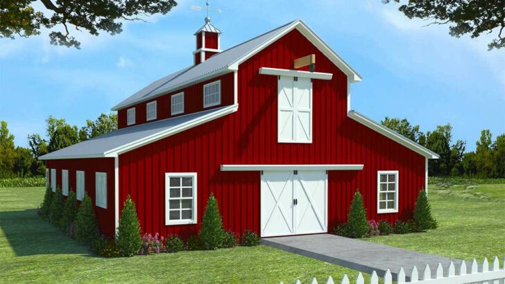 1-Bedroom Two-Story Barndominium House with Hay Loft and Drive-through Tractor Storage (Floor Plan)