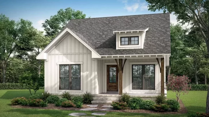 2-Bedroom Single-Story Cottage Farmhouse with Inviting Front Porch (Floor Plan)
