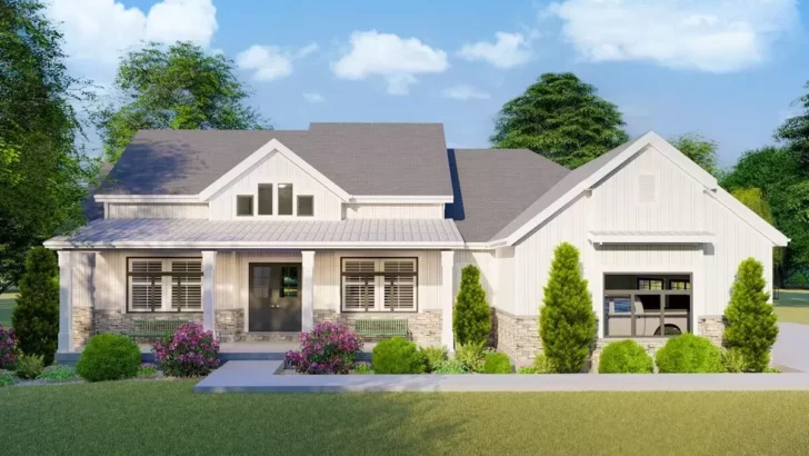 Single-Story 3-Bedroom Modern Farmhouse with Home Office and Optional Lower Level (Floor Plan)