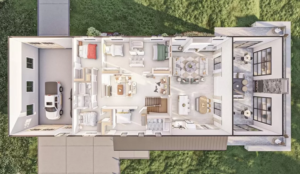 Dual-Story 6-Bedroom Barndominium Home with 4 Seasons Room (Floor Plan)
