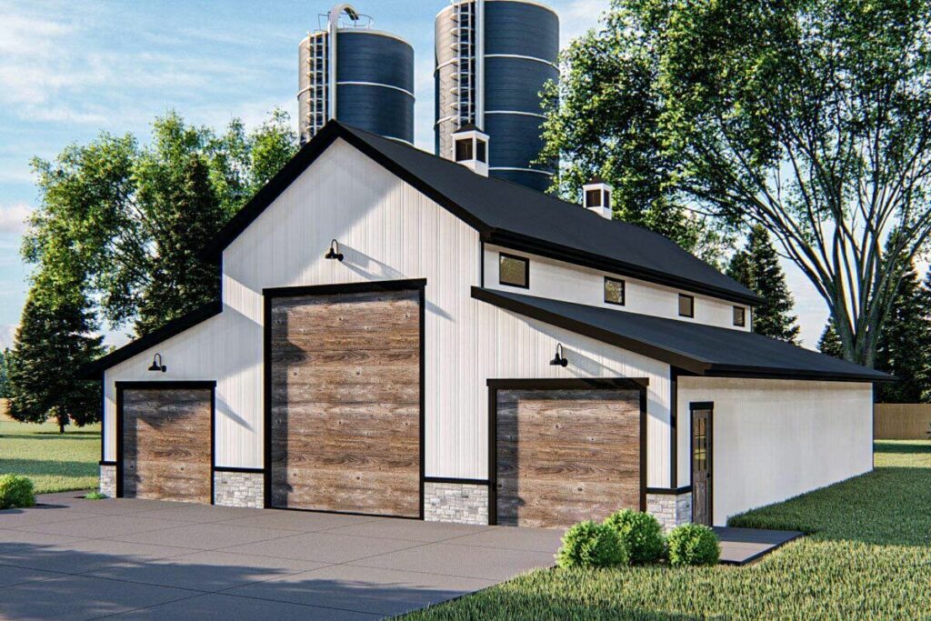 Single-Story 5-Car Rustic-Style Pole Barn Garage with Spacious RV Bay ...