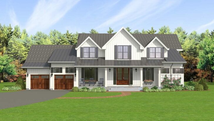 5-Bedroom Dual-Story Modern Farmhouse with Deluxe Master Suite (Floor Plan)