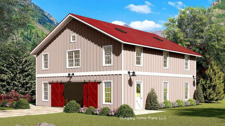 2-Story Rustic Barn with Vaulted Skylight-Filled Loft Above (Floor Plan)