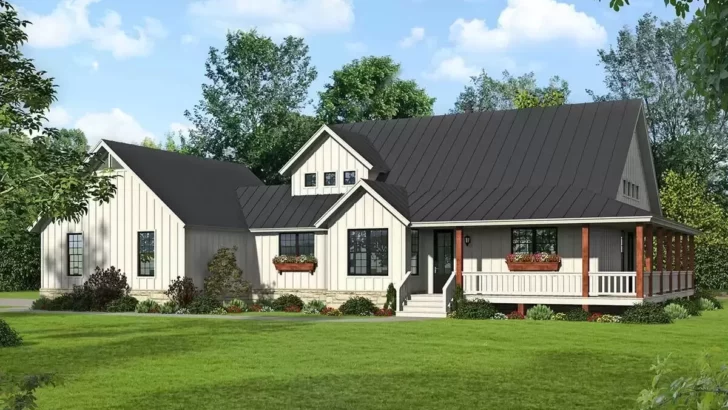 2-Story 3-Bedroom Mountain Farmhouse with 2 Master Suites and Wraparound Porch (Floor Plan)