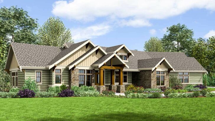 3-Bedroom Single-Story Craftsman House with Dual-Sink Kitchen (Floor Plan)