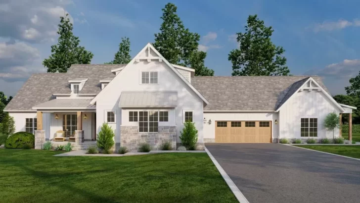 4-Bedroom Single-Story Modern Farmhouse with Attached Apartment (Floor Plan)