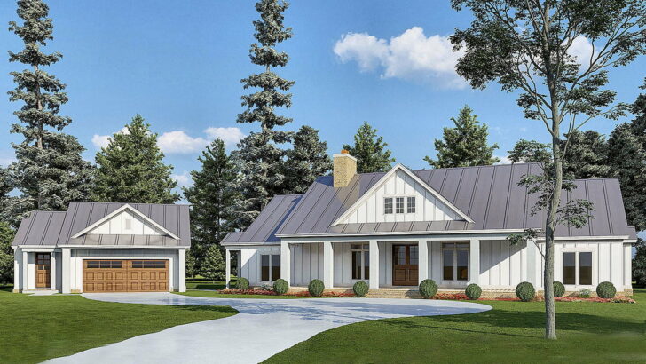 Dual-Story 3-Bedroom New American Style Farmhouse with Detached 2-Car Garage with Workshop (Floor Pl...