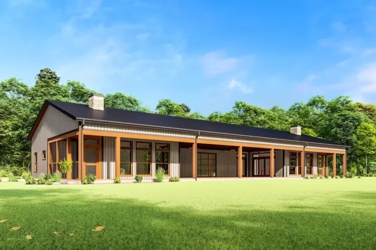 2-Bedroom 1-Story Country Contemporary Barn Farmhouse Duplex with Shared Covered Porch (Floor Plan)