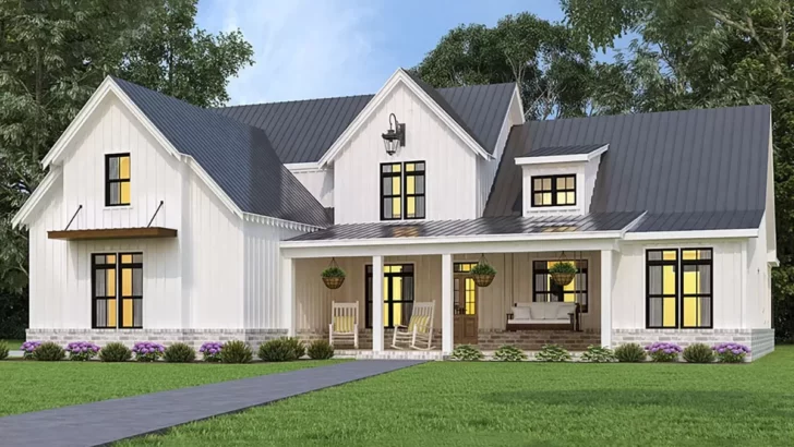 4-Bedroom Dual-Story Farmhouse With Rear Wrap-Around Porch and Bonus Expansion (Floor Plan)