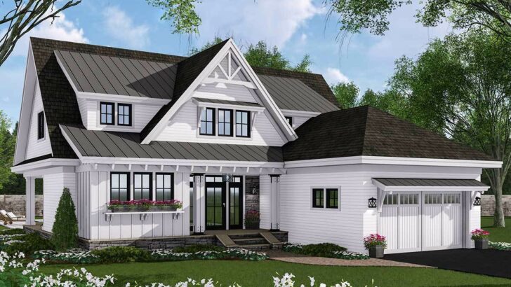 4-Bedroom 2-Story Modern Farmhouse with Dual-Sided Fireplace (Floor Plan)
