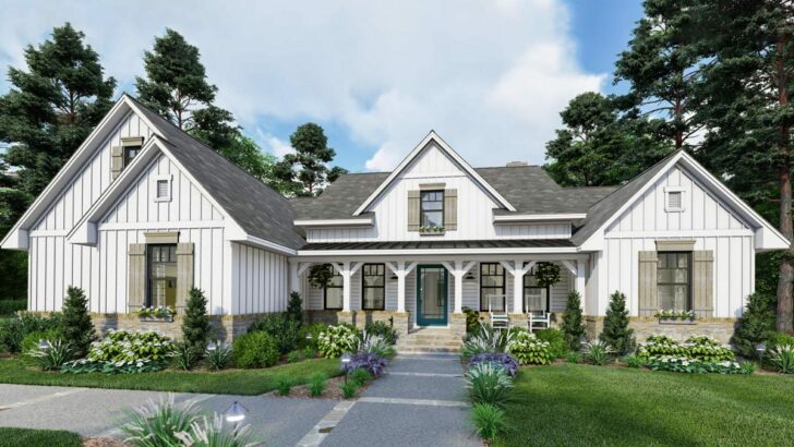 4-Bedroom One-Story New American Farmhouse With Split Bedroom Layout (Floor Plan)