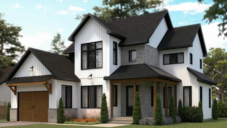 3-Bedroom Dual-Story Modern Farmhouse With Home Office and Laundry Chute (Floor Plan)