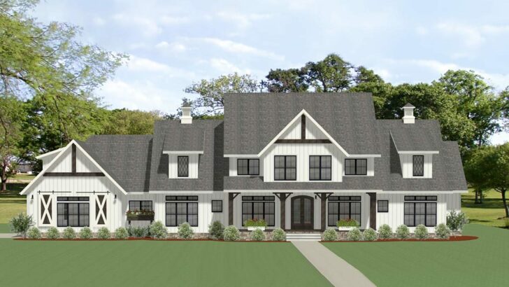 6-Bedroom Two-Story Sophisticated Farmhouse with Two-Story Great Room (Floor Plan)