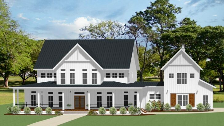 Two-Story 4-Bedroom Modern Farmhouse With Expansive Front Porch (Floor Plan)