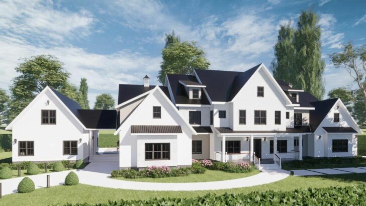 7-Bedroom 2-Story Modern Farmhouse with Large Vaulted Porch and Porte-Cochere (Floor Plan)