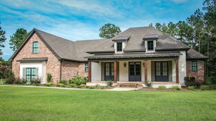 One-Story 5-Bedroom Modern French Country Farmhouse with Home Office and Bonus Room (Floor Plan)