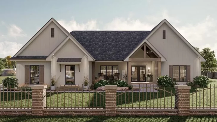 4-Bedroom One-Story Farmhouse with 2-Car Side-Load Garage (Floor Plan)
