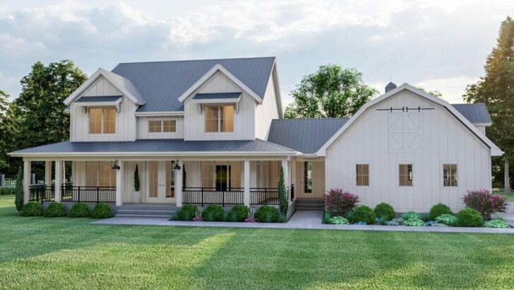 Two-Story 4-Bedroom Modern Farmhouse With Side Load Barn Style Garage (Floor Plan)