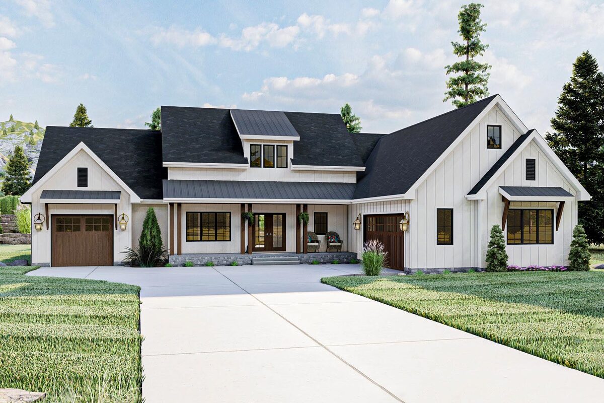 Two-Story 5-Bedroom Modern Farmhouse with Cathedral Ceiling Great Room ...