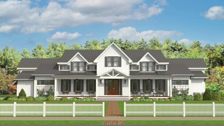 6-Bedroom 2-Story Modern Farmhouse with 2 Story Great Room and Deep Porches Front and Back (Floor Pl...