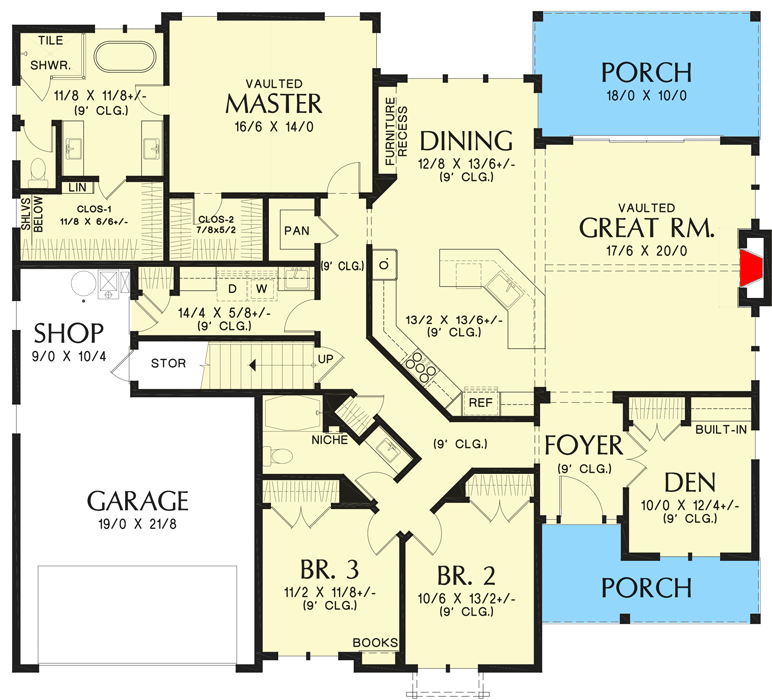 Dual-Story 4-Bedroom Modern Farmhouse with Vaulted Great Room (Floor Plan)