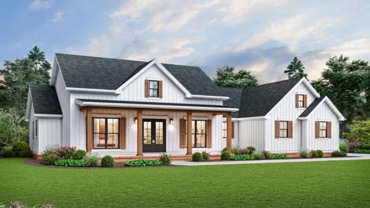 Single-Story 3-Bedroom Modern Farmhouse With Vaulted Great Room and Outdoor Living Area (Floor Plan)