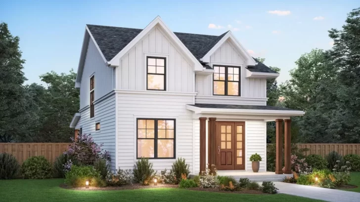 4-Bedroom Two-Story Modern Farmhouse with Cozy Entry Porch (Floor Plan)