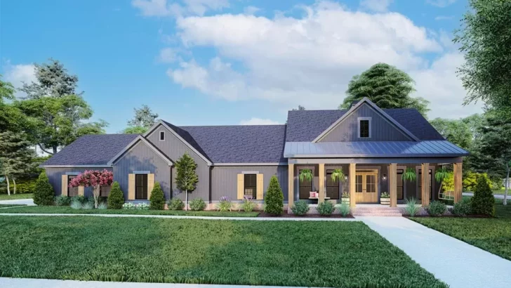 3-Bedroom One-Story Modern Farmhouse With Study and Large Mudroom (Floor Plan)