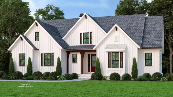 4-Bedroom Two-Story New American Farmhouse With Central Gable and Vaulted Open Concept Layout (Floor...