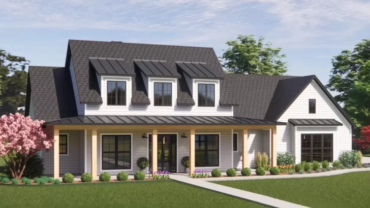 3-Bedroom Single-Story Modern Farmhouse With Vaulted Family Room and Rear Porch (Floor Plan)