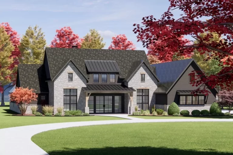 4-Bedroom Single-Story Transitional Farmhouse with a Home Office and an Outdoor Fireplace (Floor Plan)