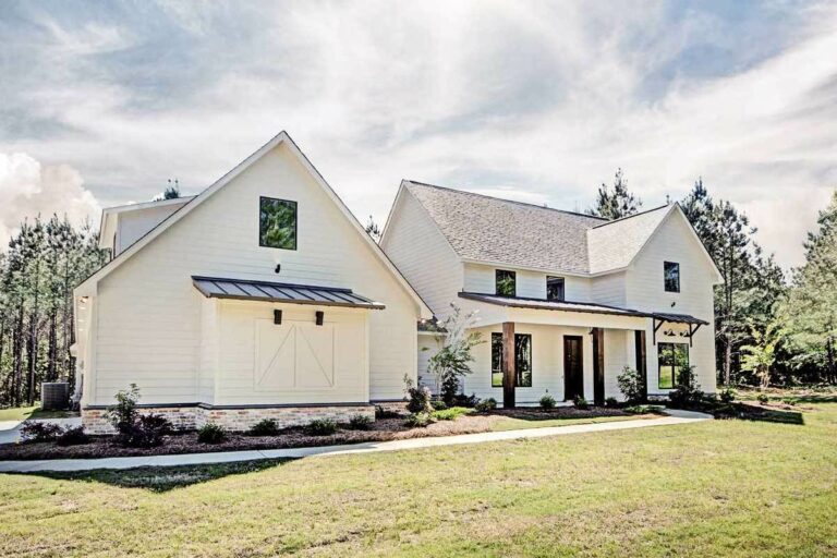 Two-Story 4-Bedroom Modern Farmhouse with Bonus Room Above 3-Car Garage (Floor Plan)