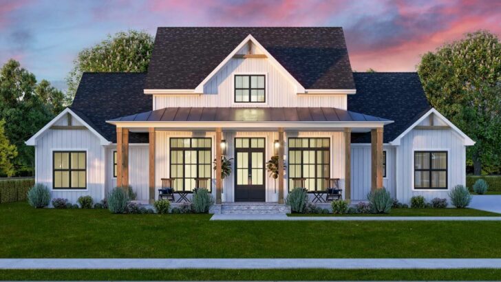 Single-Story 4-Bedroom Modern Farmhouse with a Home Office (Floor Plan)