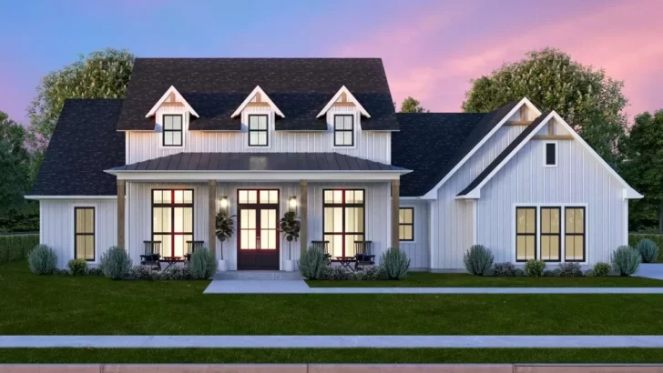 4-Bedroom Single-Story Modern Farmhouse with Large Home Office (Floor Plan)