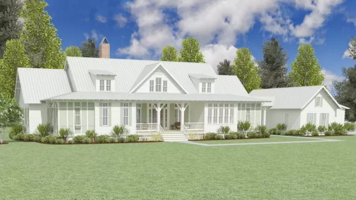 Exclusive Southern 4-Bedroom One-Story Farmhouse with Detached 3-Car Garage (Floor Plan)