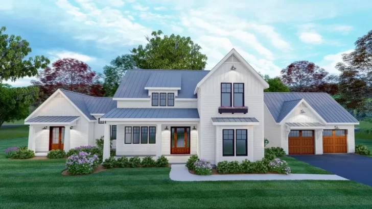 3-Bedroom 2-Story Modern Farmhouse With Private Master Wing (Floor Plan)